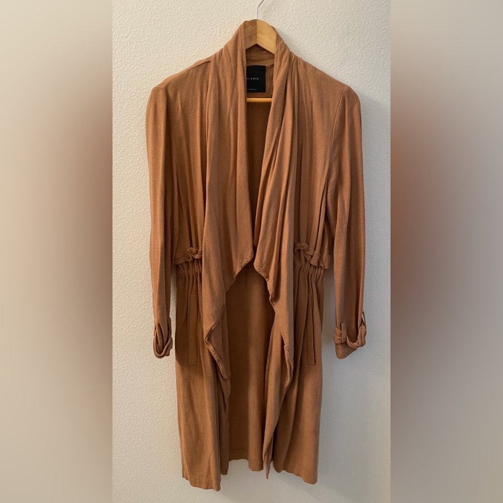 Elodie Tan Open Front Cardigan Linen Rayon Blend Size XS
